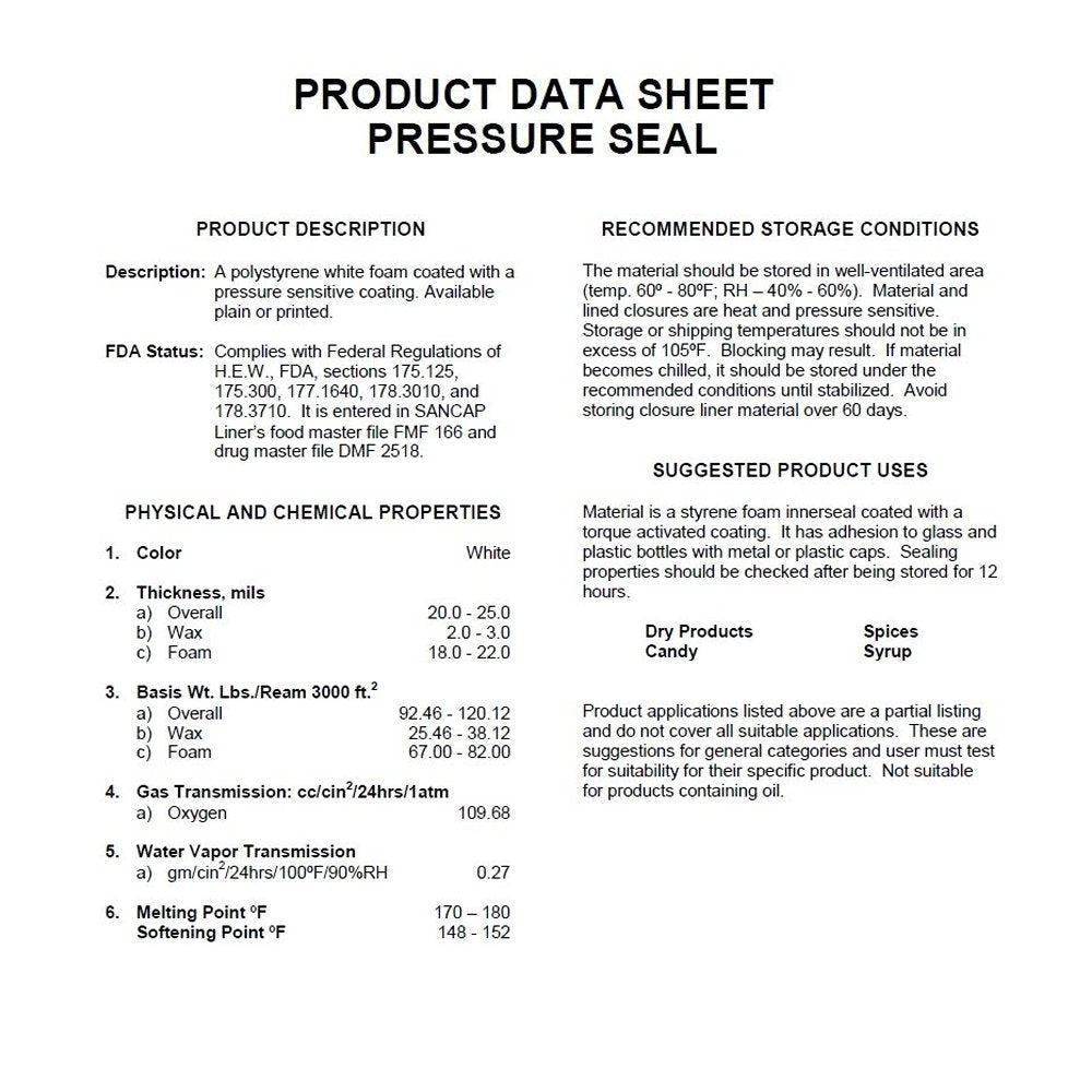 83mm Diameter Pressure Sensitive Cap Liners - Pk100 - TEM IMPORTS™