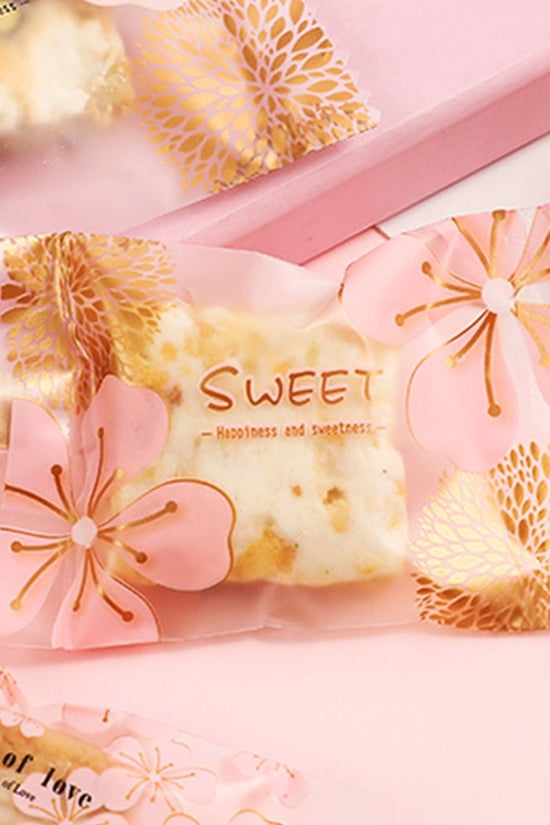 85x55mm Heat Seal Nougat Bags -Pk100-Pink Flower - TEM IMPORTS™