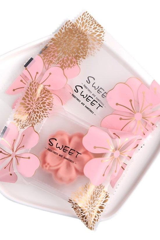 85x55mm Heat Seal Nougat Bags -Pk100-Pink Flower - TEM IMPORTS™