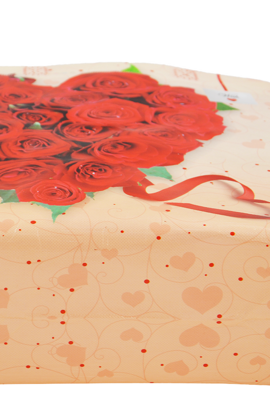 Medium PP Printed Red Heart Roses Non-Woven Bag - Pack of 10