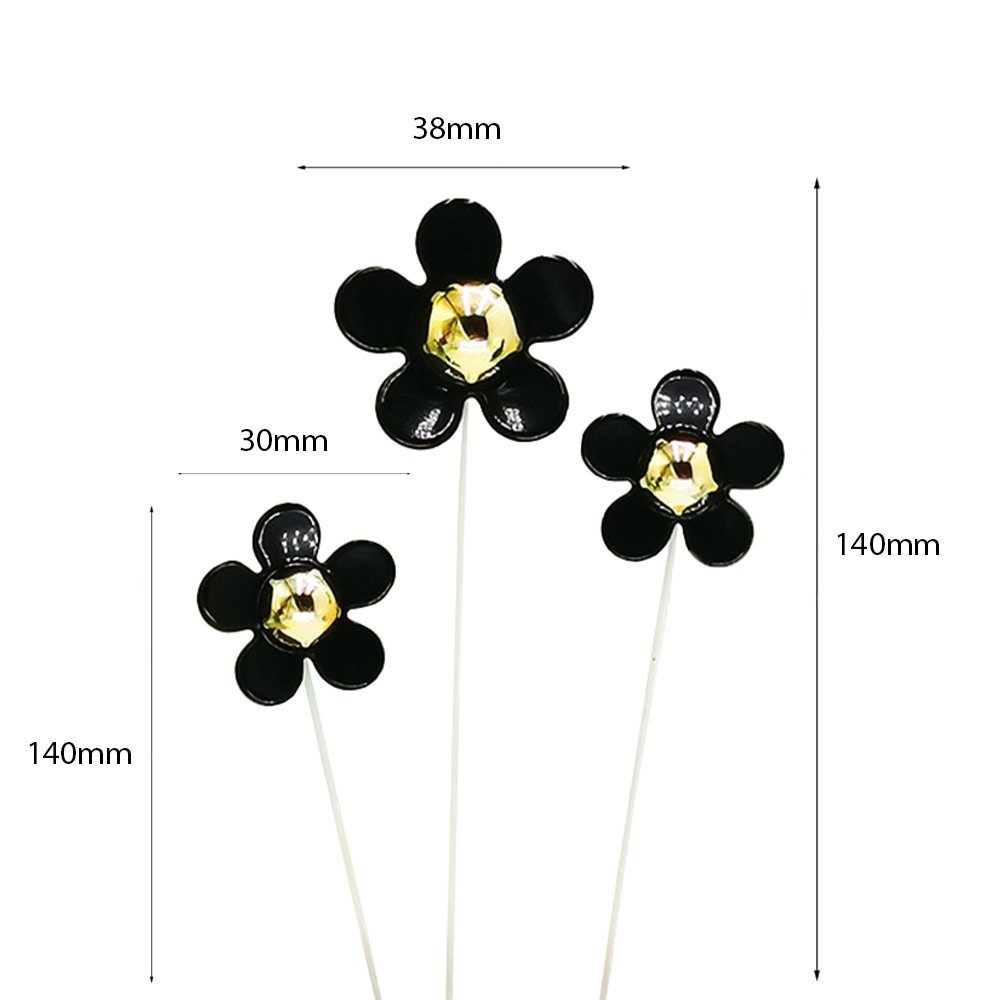 Black Daisy Flower Cake Topper - Pack of 3 - TEM IMPORTS™