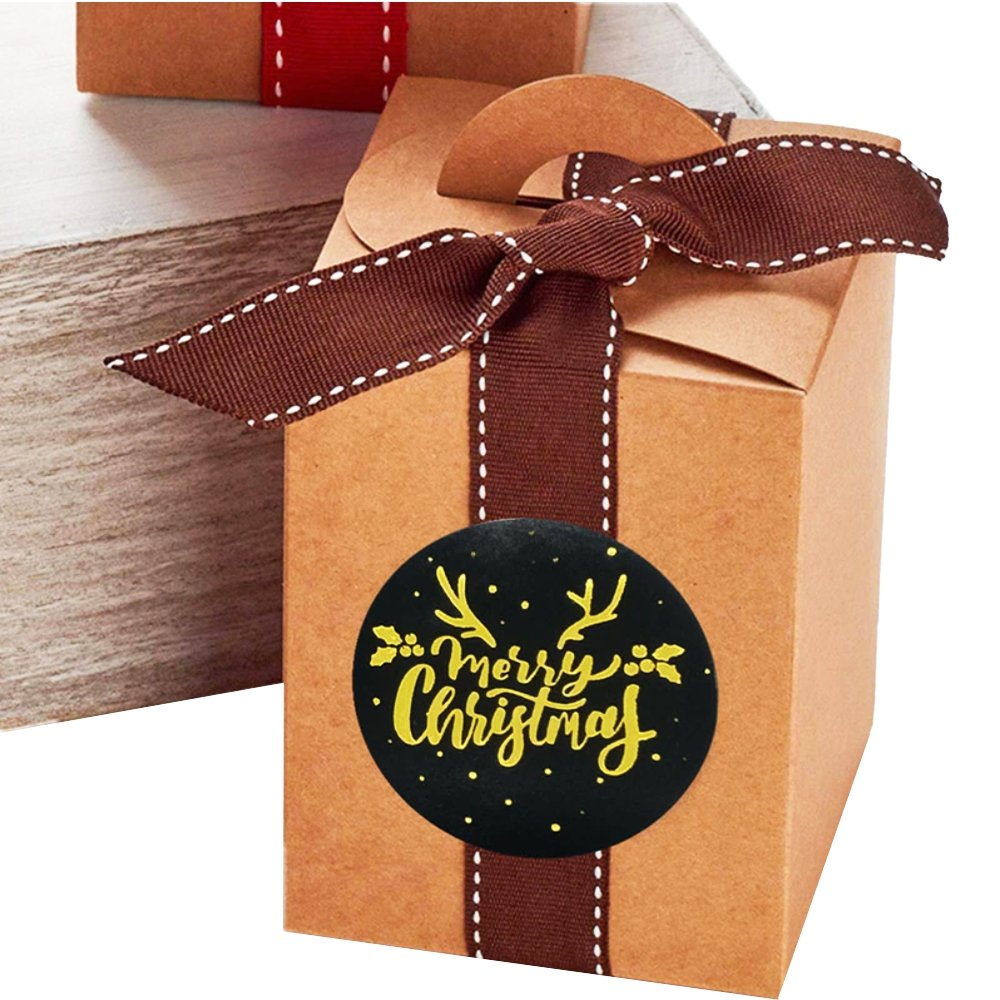 Black Seal Label Stickers Roll 'Christmas With Gold Word' - TEM IMPORTS™