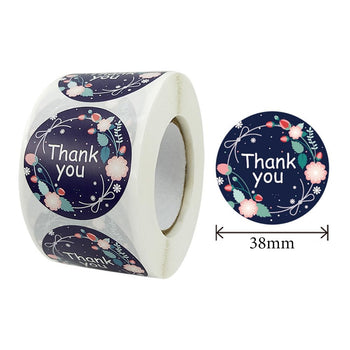 Black Seal Label Stickers Roll Flowers & Bow 'Thank You' - TEM IMPORTS™