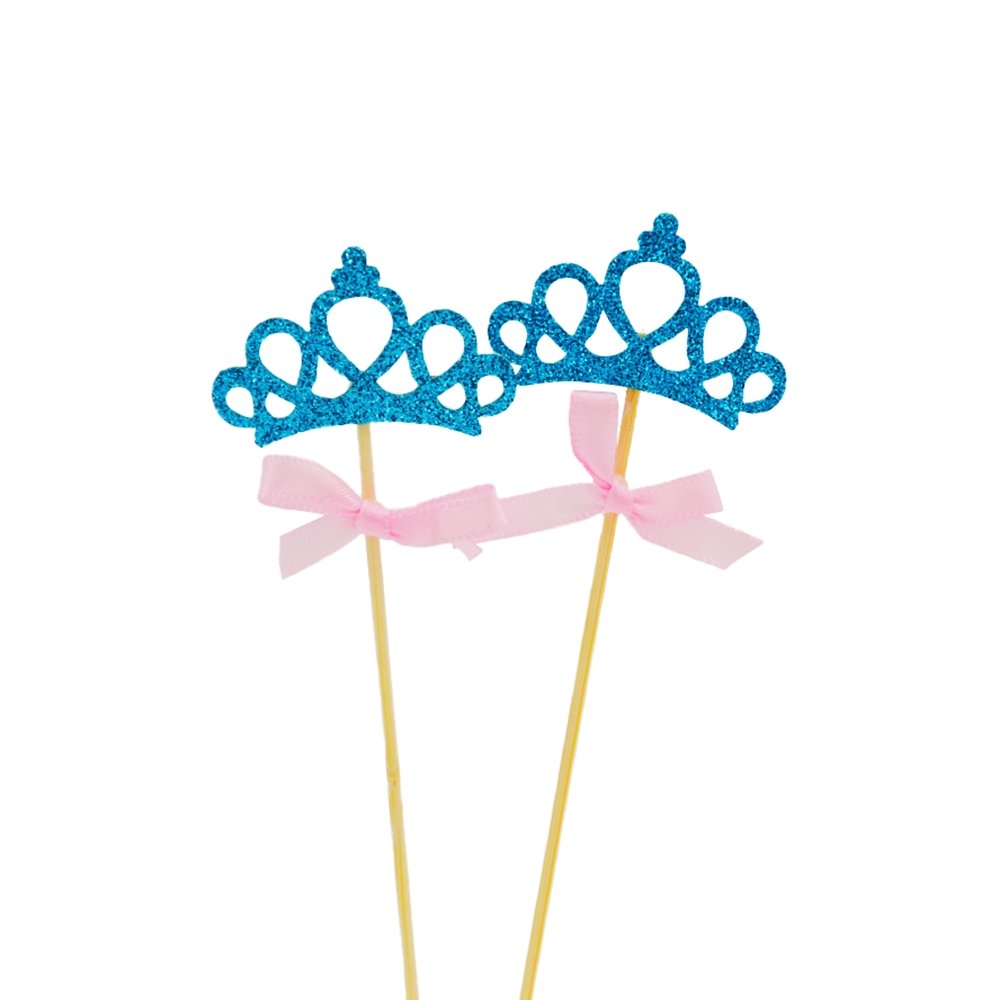 Blue Crown With Pink Bow Cake Topper - Pack of 2 - TEM IMPORTS™