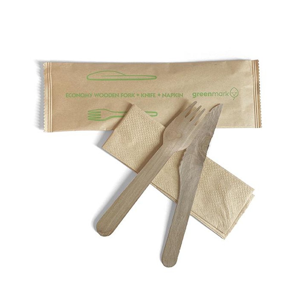 Economy Wooden Fork Knife Napkin Cutlery Set - TEM IMPORTS™