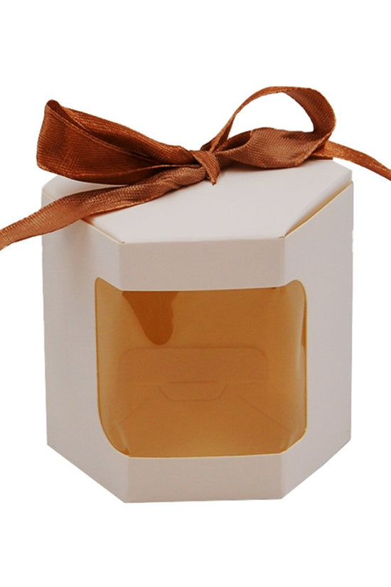 Glossy White Hexagon Shape Paper Box With Ribbon - TEM IMPORTS™