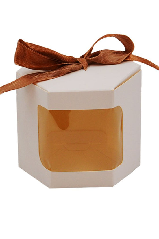 Glossy White Hexagon Shape Paper Box With Ribbon - TEM IMPORTS™
