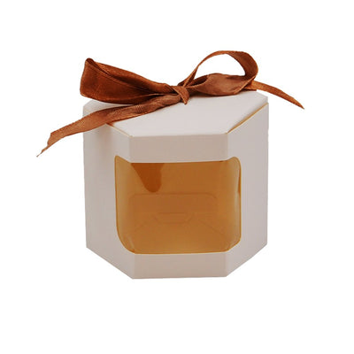 Extra Small White Hexagon Paper Gift Box with Ribbon