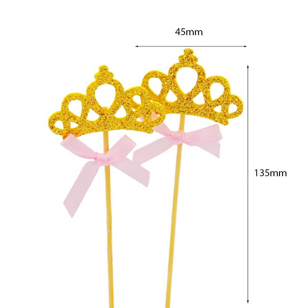 Gold Crown With Pink Bow Cake Topper - Pack of 2 - TEM IMPORTS™