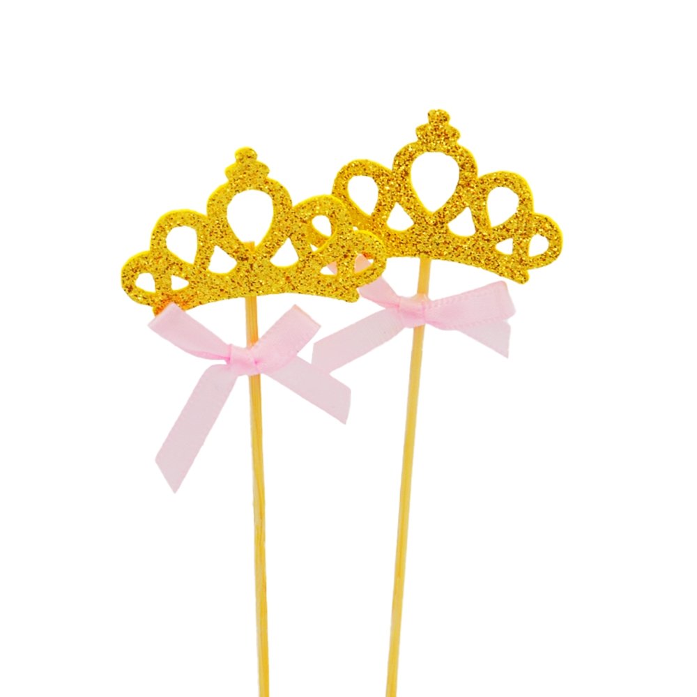 Gold Crown With Pink Bow Cake Topper - Pack of 2 - TEM IMPORTS™