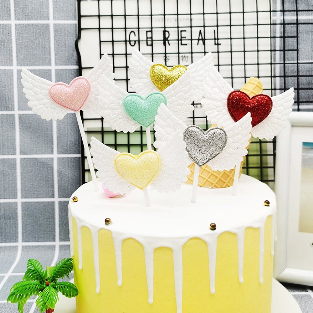 Gold Heart & Wings Cake Topper - Pack of 2 - TEM IMPORTS™