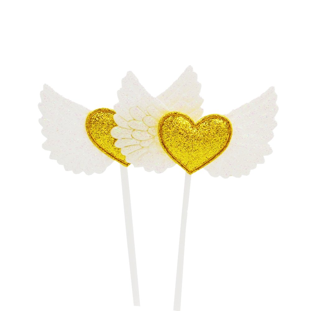 Gold Heart With White Wings Cake Topper