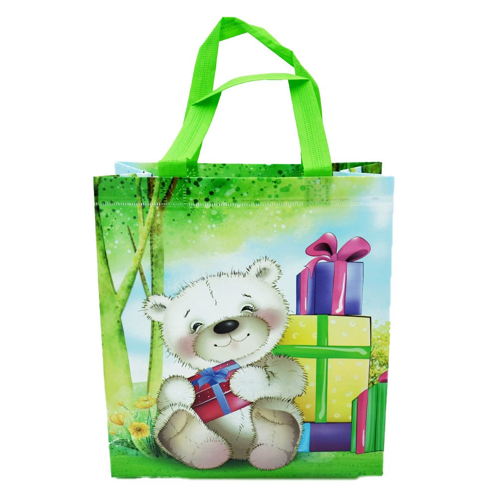 Green Small Bear Coated Non Woven Bags - Pk10 - TEM IMPORTS™