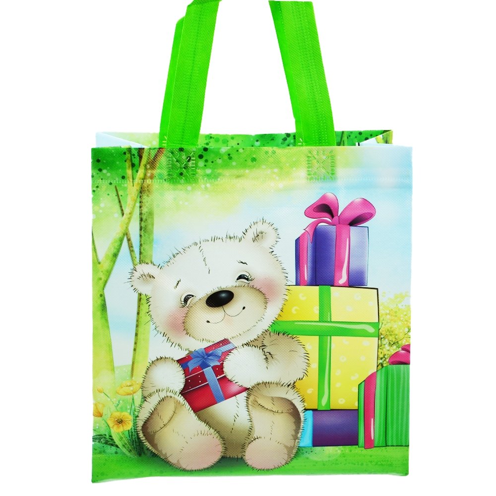 Green Small Bear Coated Non Woven Bags - Pk10 - TEM IMPORTS™