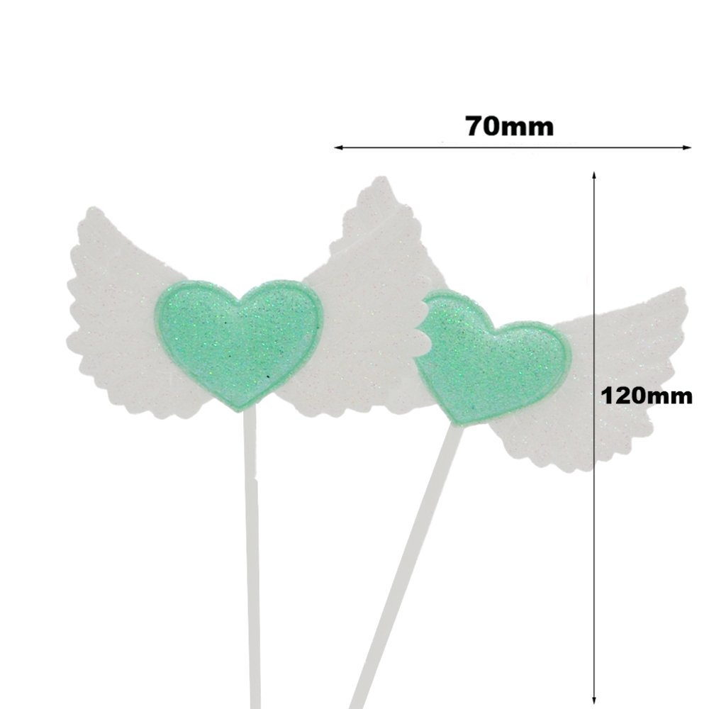 Green Teal Heart & Wings Cake Topper - Pack of 2 - TEM IMPORTS™