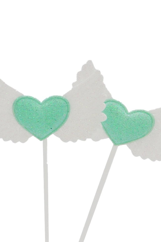 Green Teal Heart & Wings Cake Topper - Pack of 2 - TEM IMPORTS™