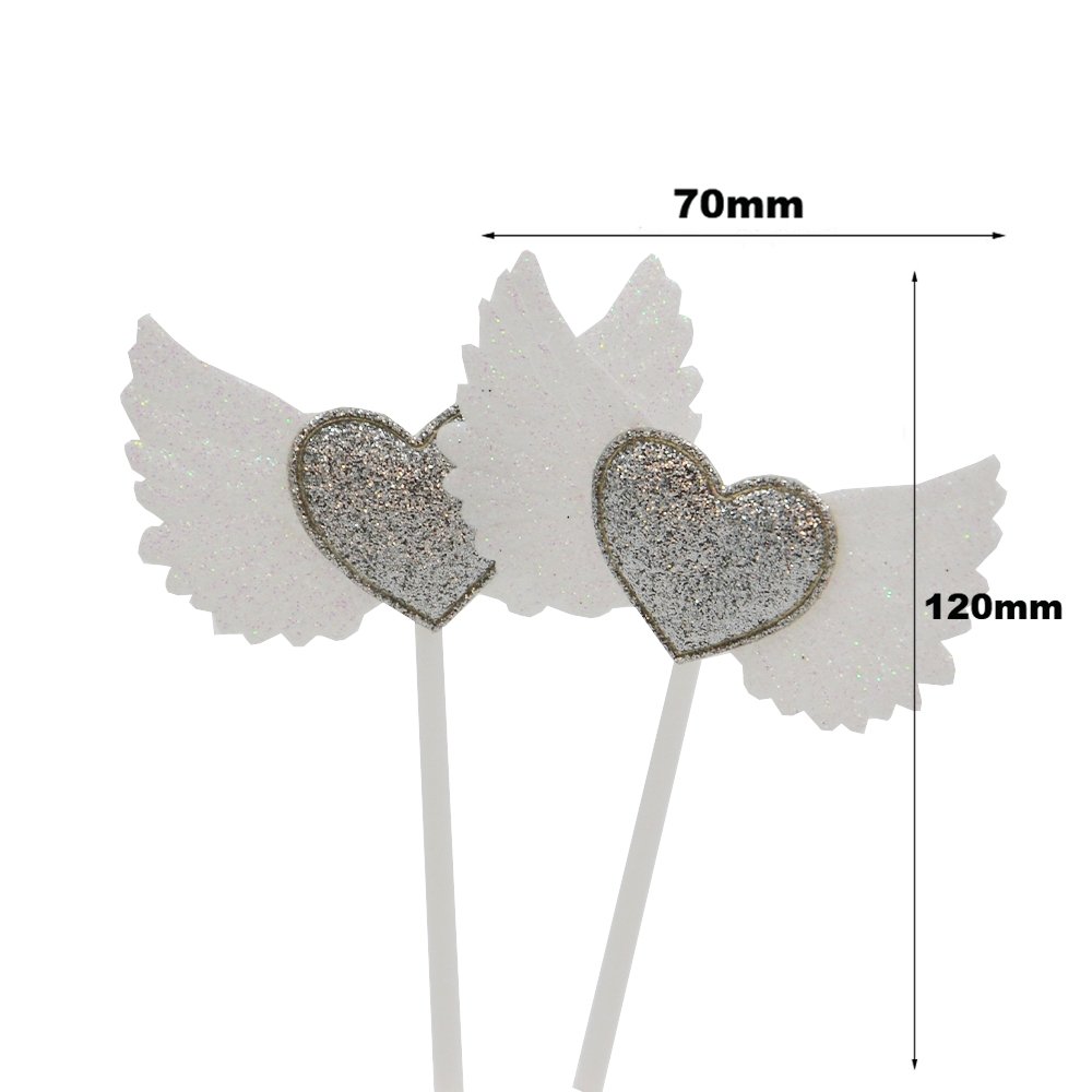 Grey Heart & Wings Cake Topper - Pack of 2 - TEM IMPORTS™