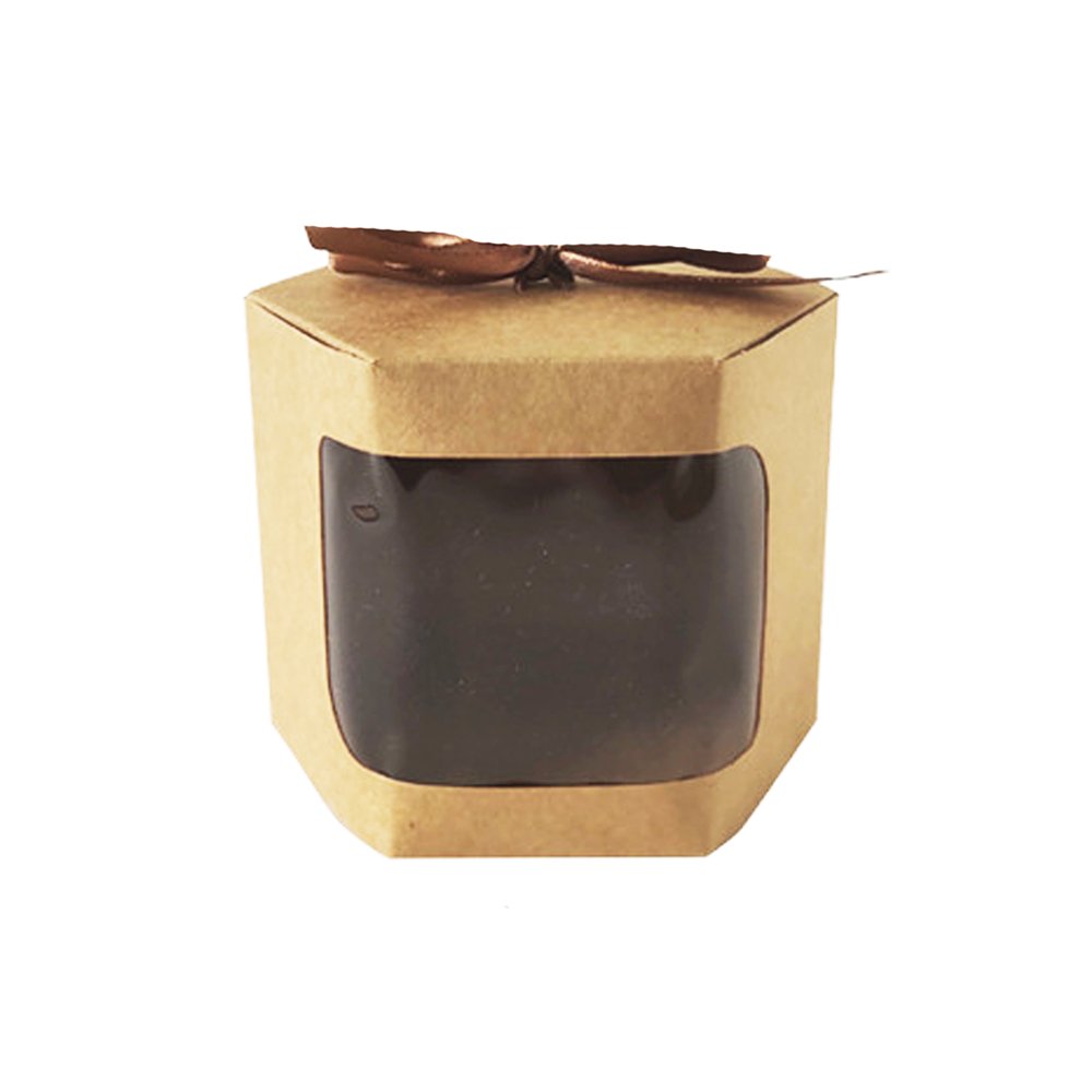 Kraft Brown Hexagon Shape Paper Box With Ribbon - TEM IMPORTS™