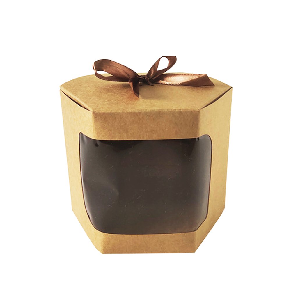 Kraft Brown Hexagon Shape Paper Box With Ribbon - TEM IMPORTS™