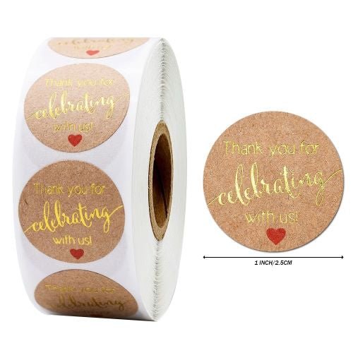 Kraft Label Sticker Roll 'Thank You Celebrating' - TEM IMPORTS™