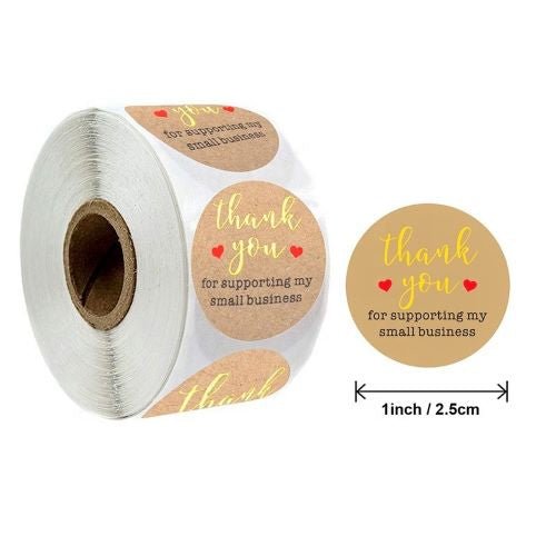 Kraft Label Stickers Roll 'Thank You' Supporting Small Business - TEM IMPORTS™