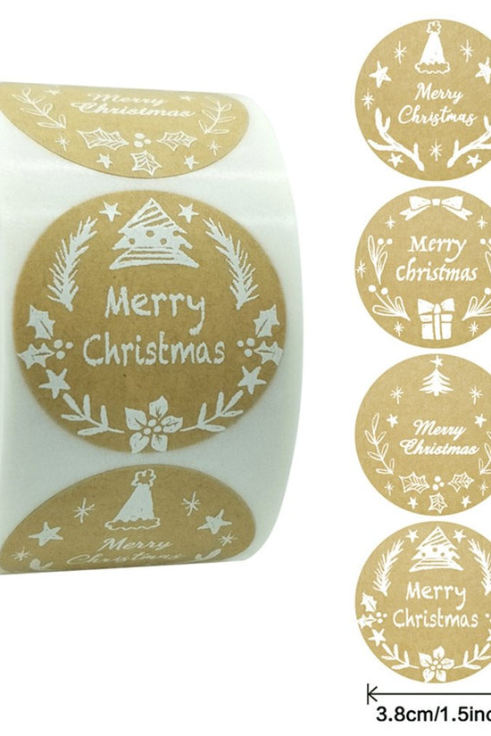 Kraft Label Stickers Roll White Print 'Merry Christmas' - TEM IMPORTS™