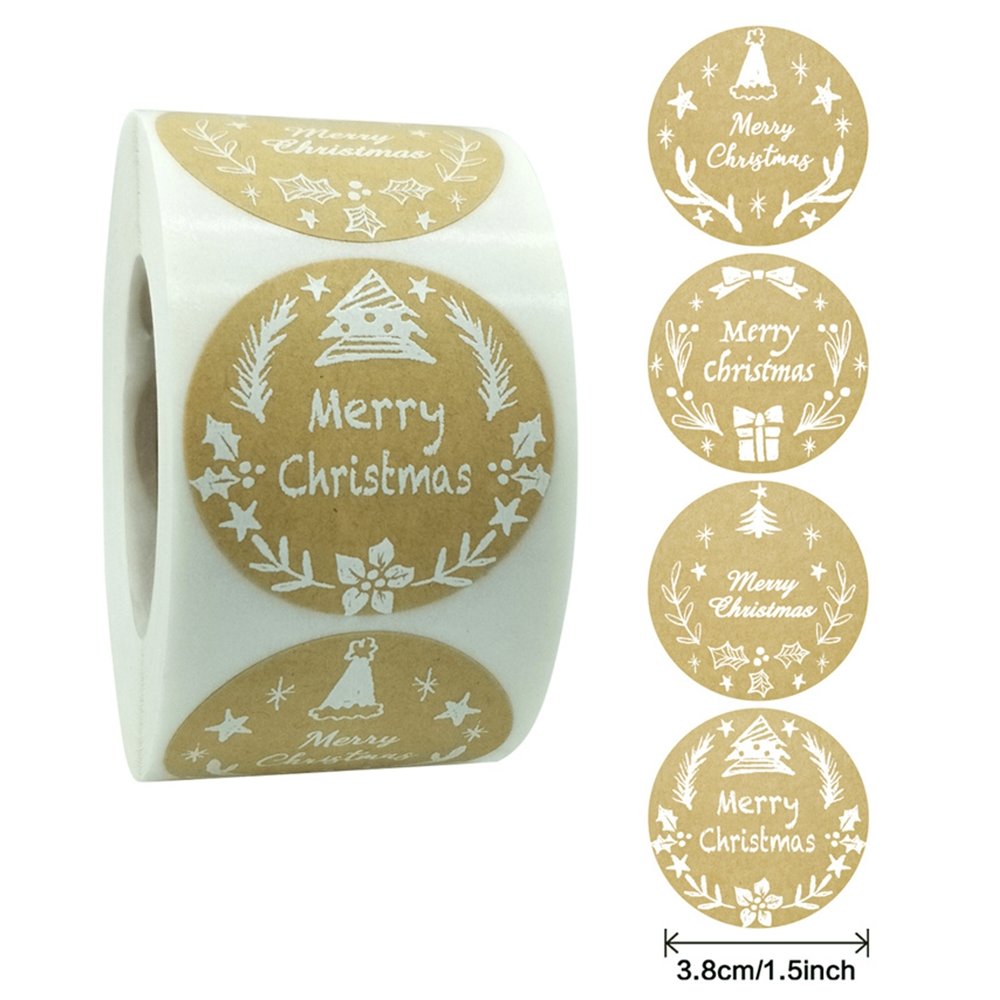 Kraft Label Stickers Roll White Print 'Merry Christmas' - TEM IMPORTS™