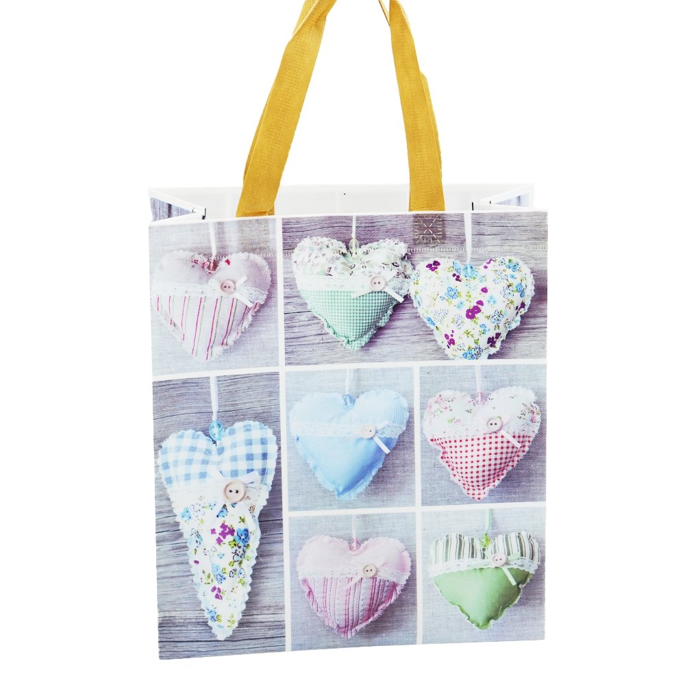 Large Hearts & Button Coated Non Woven Bags - Pk10 - TEM IMPORTS™