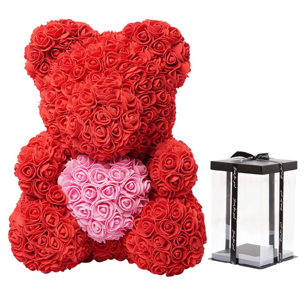 Luxury Rose Bear With Gift Box - Red with Pink Heart - TEM IMPORTS™