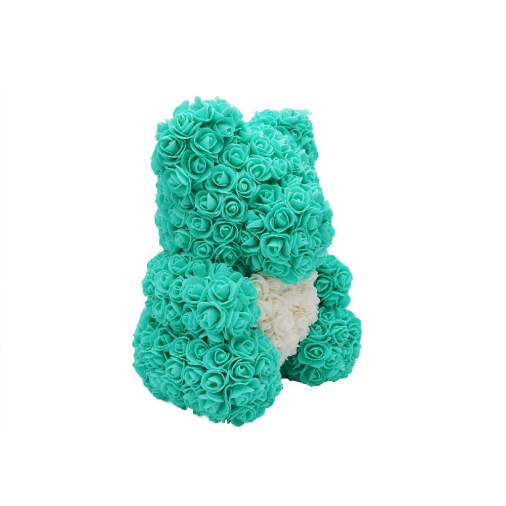 Luxury Rose Bear With Gift Box - Teal with White Heart - TEM IMPORTS™