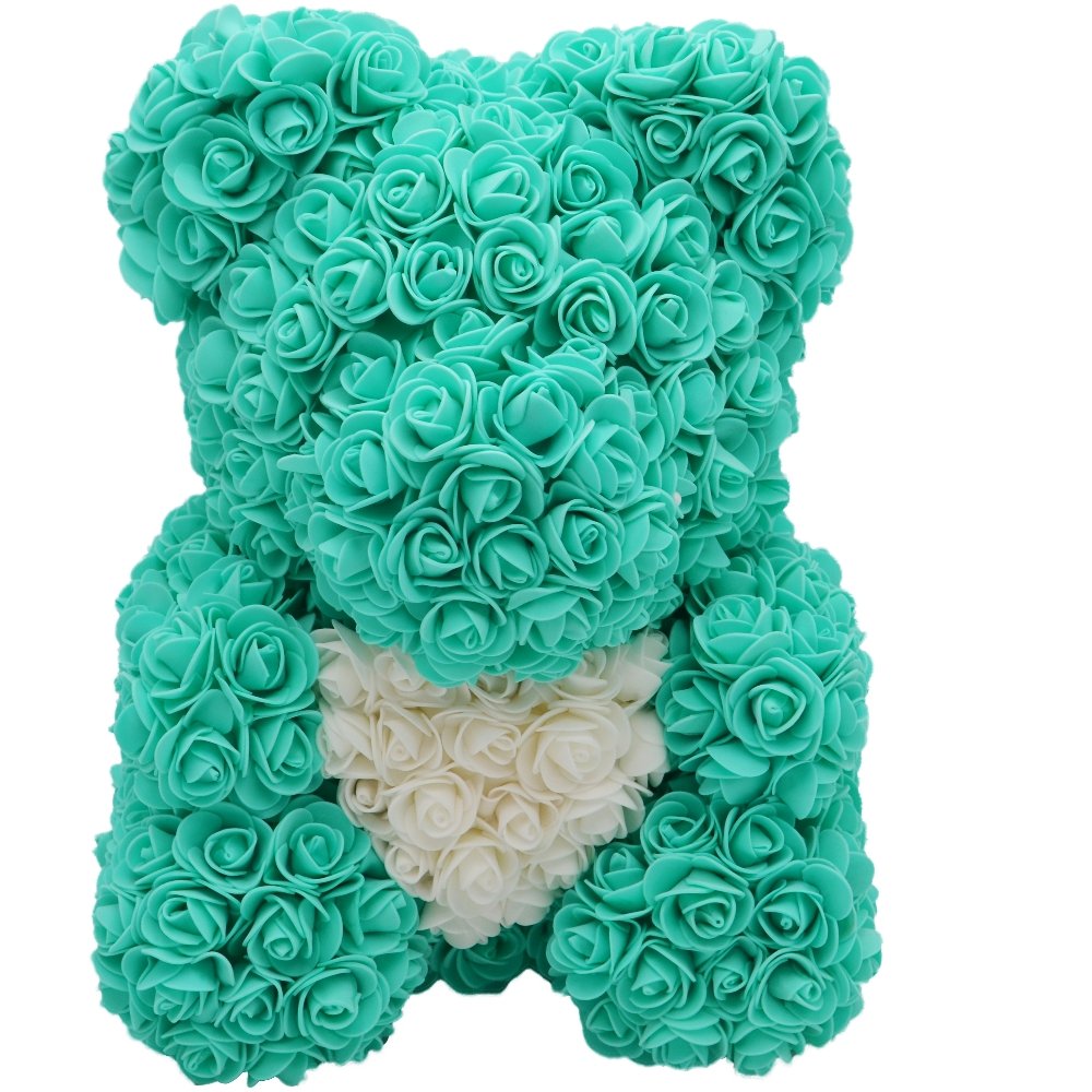 Luxury Rose Bear With Gift Box - Teal with White Heart - TEM IMPORTS™