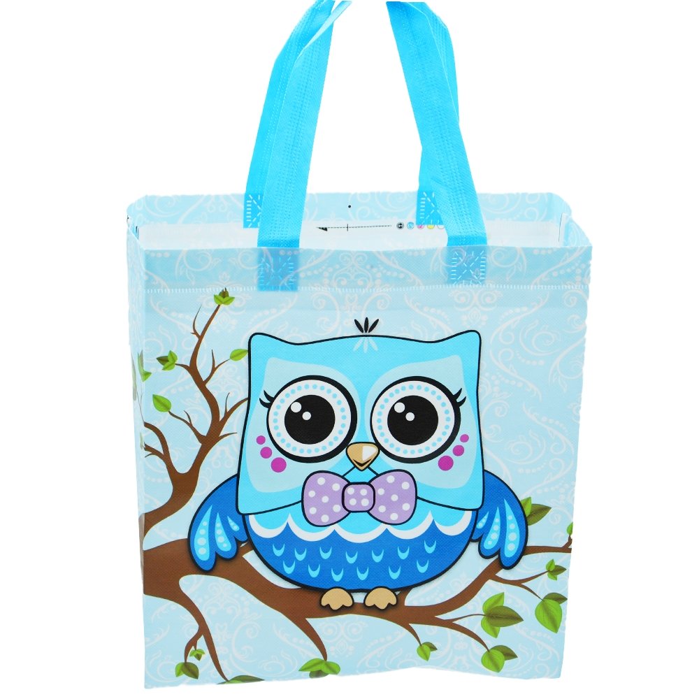 Medium Blue Owl Coated Non Woven Bags - Pk10 - TEM IMPORTS™