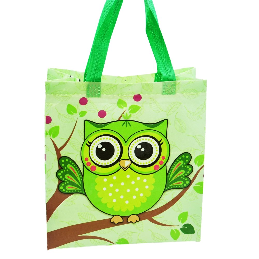 Medium Green Owl Printed PP Non-Woven Bag