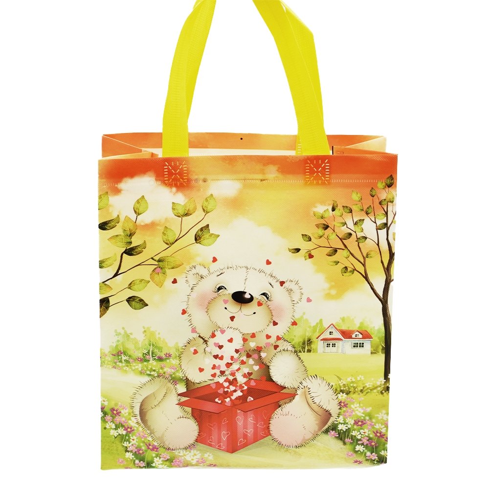 Medium Orange Bear Coated Non Woven Bags - Pk10 - TEM IMPORTS™