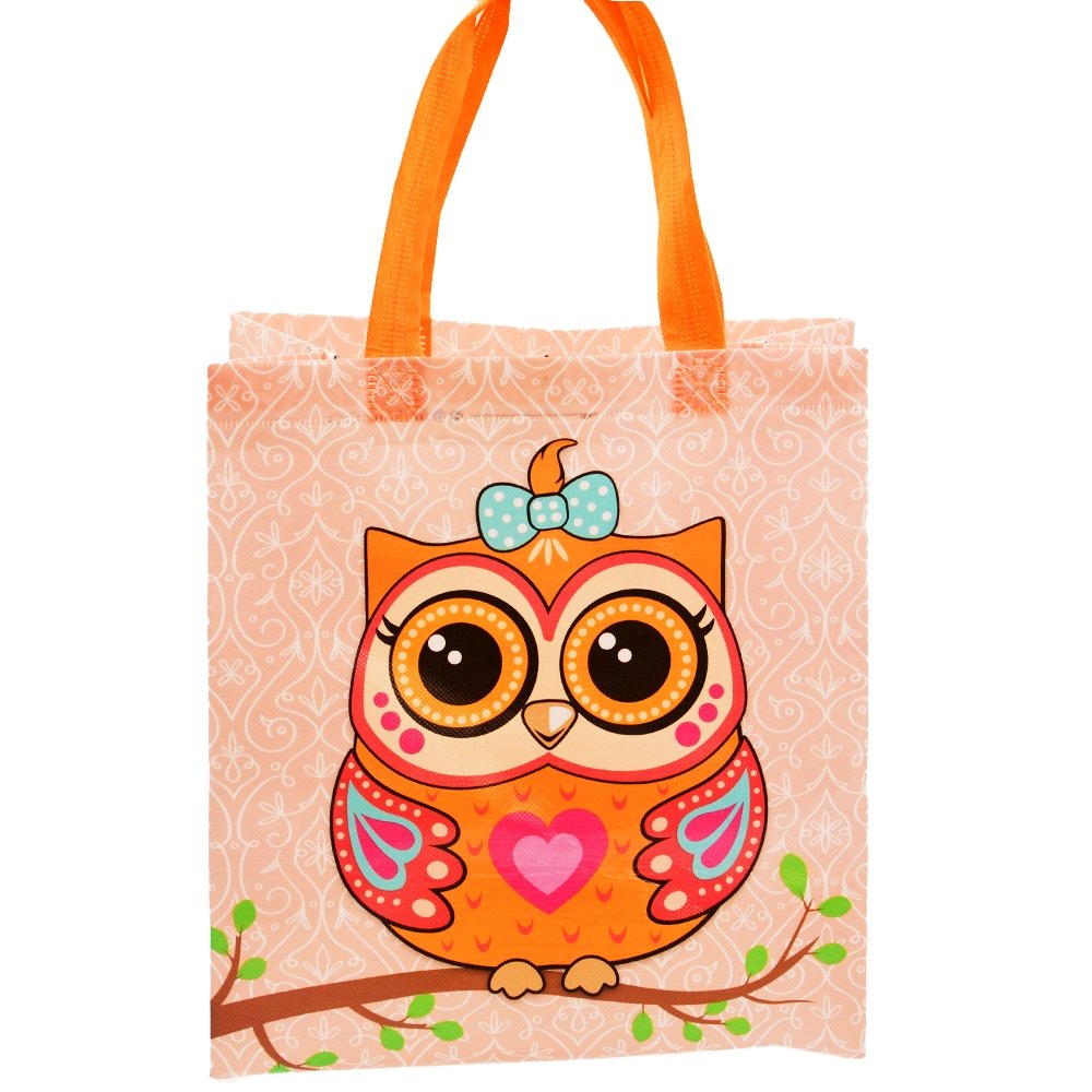 Medium Orange Owl Coated Non Woven Bags - Pk10 - TEM IMPORTS™