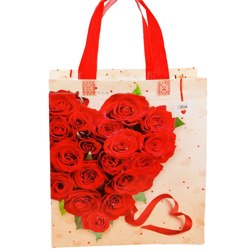 Medium Red Heart Roses Printed PP Non-Woven Bag