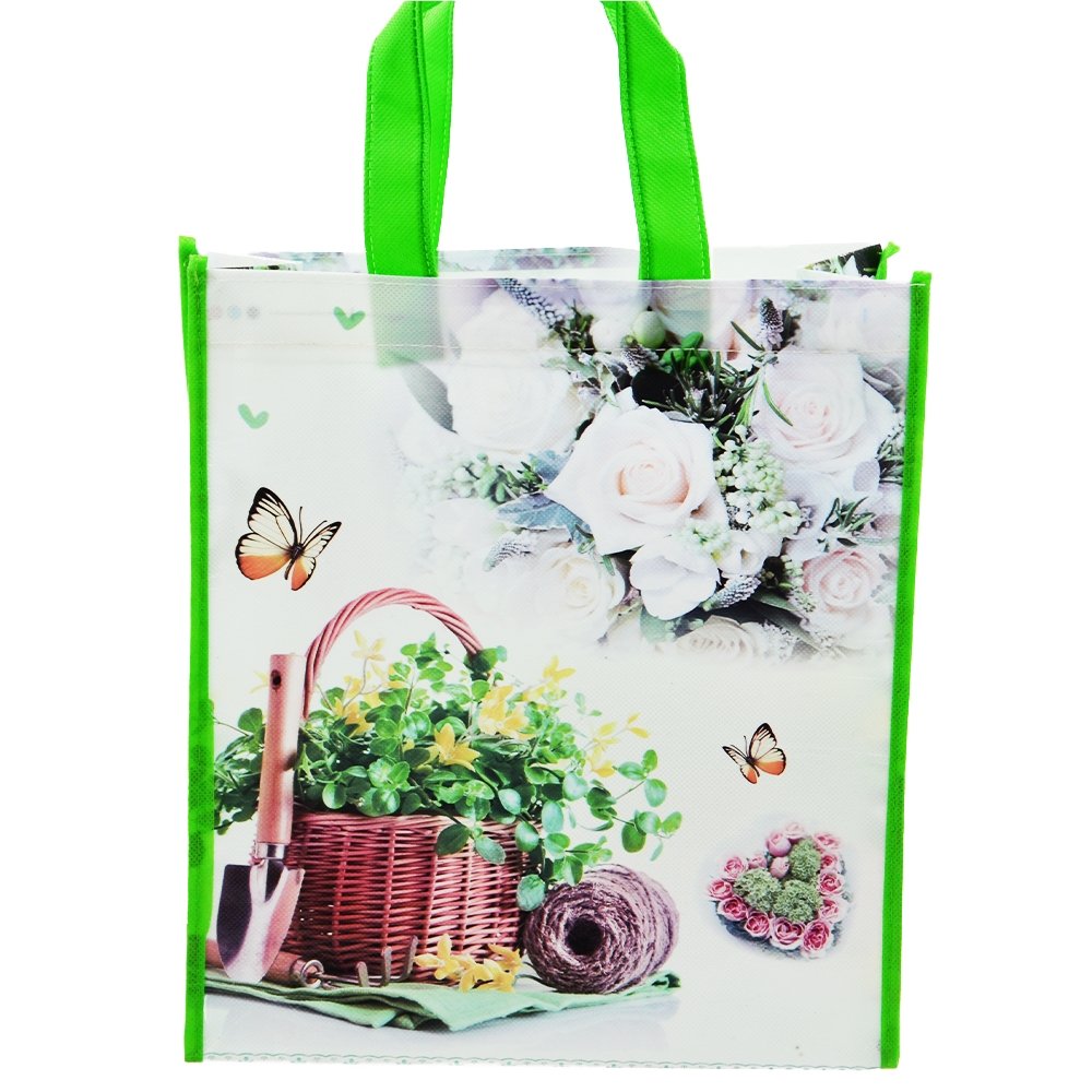 Medium White Rose Coated Non Woven Bags - Pk10 - TEM IMPORTS™