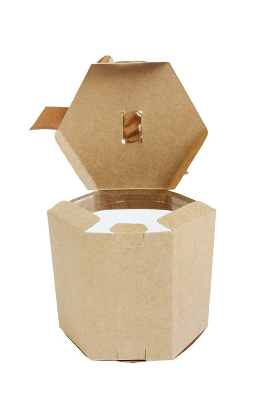 Mini Hexagon Kraft Brown Paper Box With Ribbon - TEM IMPORTS™