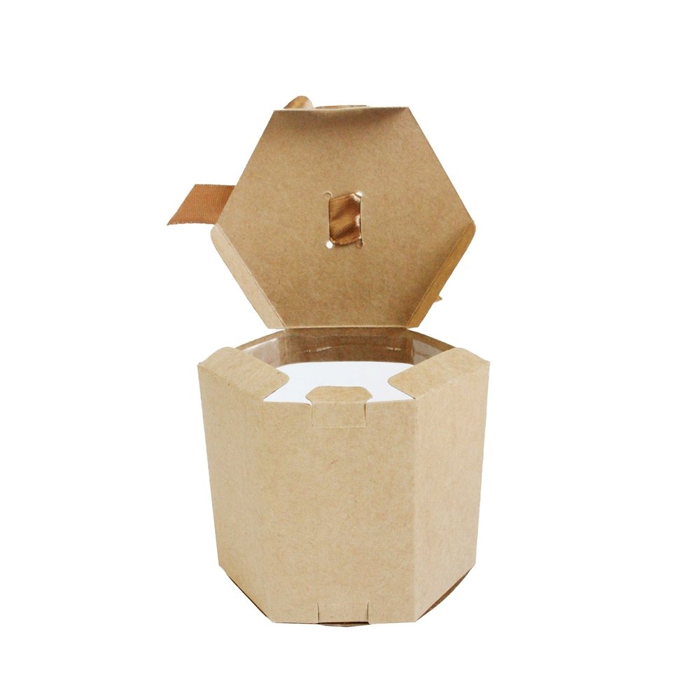 Mini Hexagon Kraft Brown Paper Box With Ribbon - TEM IMPORTS™