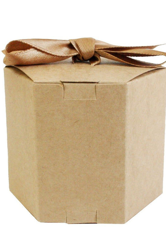 Mini Hexagon Kraft Brown Paper Box With Ribbon - TEM IMPORTS™