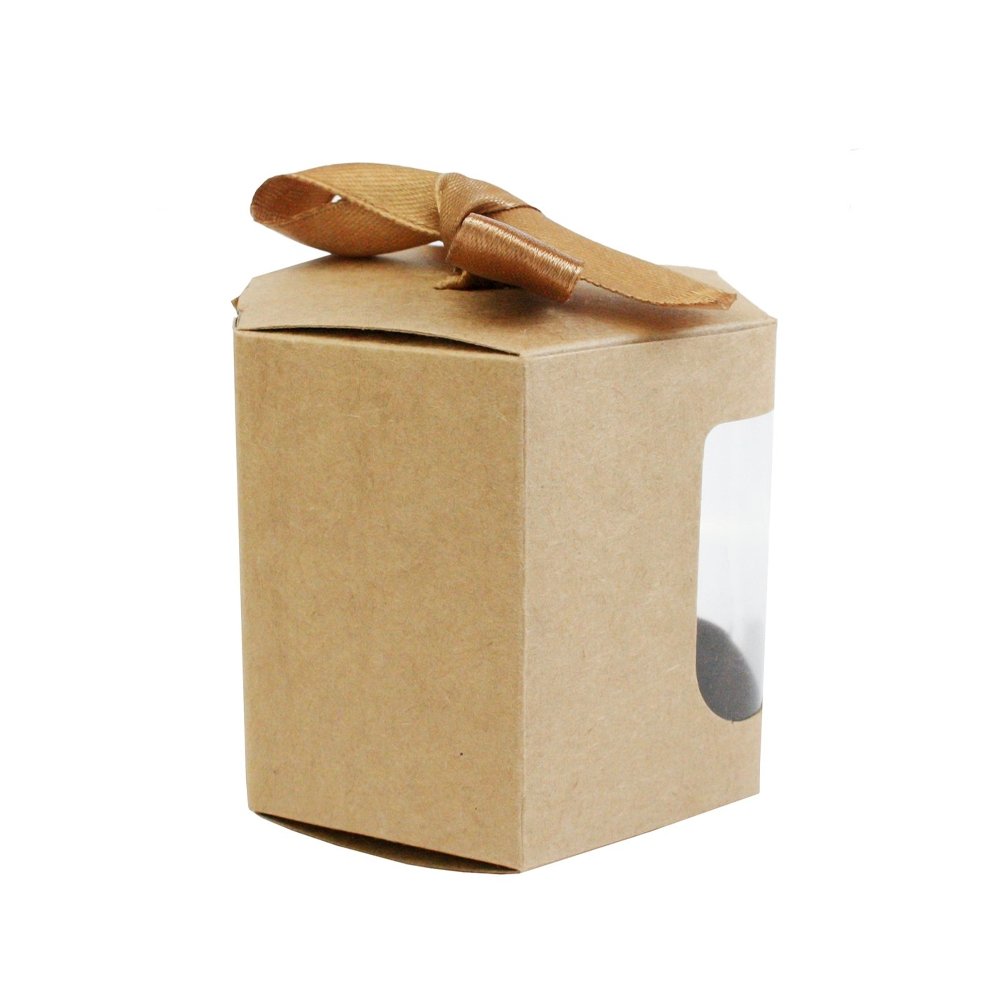 Mini Hexagon Kraft Brown Paper Box With Ribbon - TEM IMPORTS™