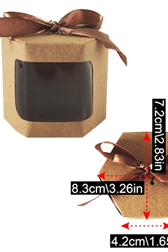 Mini Hexagon Kraft Brown Paper Box With Ribbon - TEM IMPORTS™