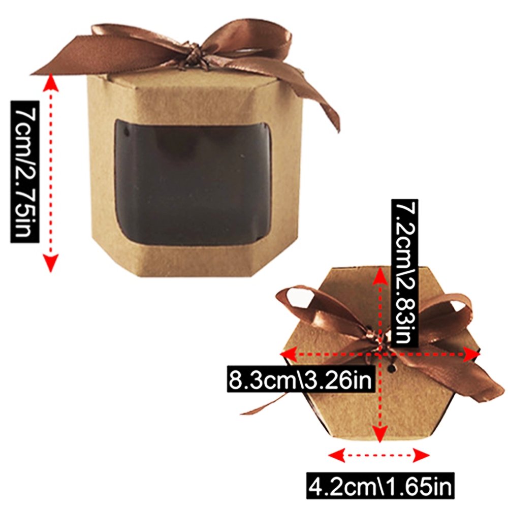 Mini Hexagon Kraft Brown Paper Box With Ribbon - TEM IMPORTS™