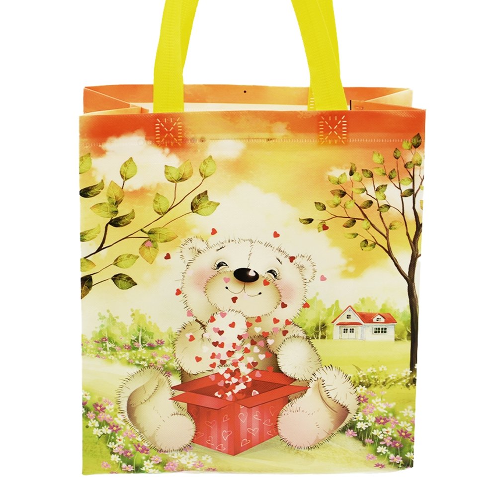 Orange Large Bear Coated Non Woven Bags - Pk10 - TEM IMPORTS™