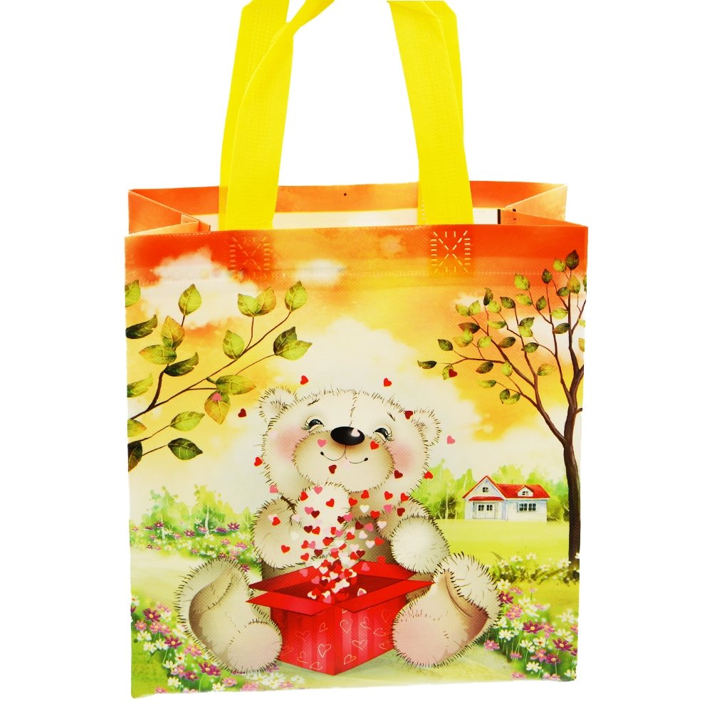 Orange Small Bear Coated Non Woven Bags - Pk10 - TEM IMPORTS™