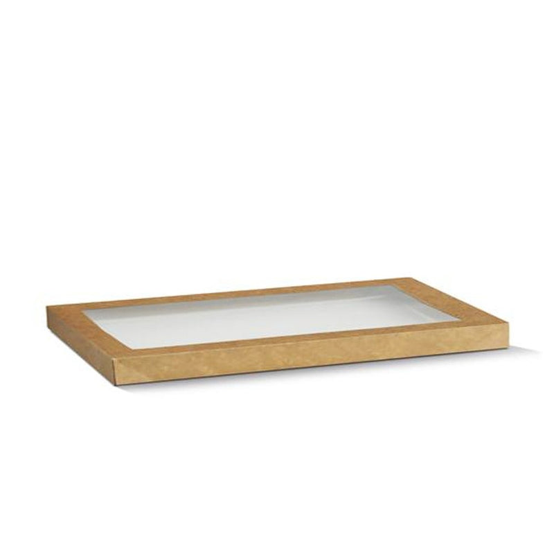 Rectangle Kraft Catering Tray Lid With PET Window - Suit Large Tray