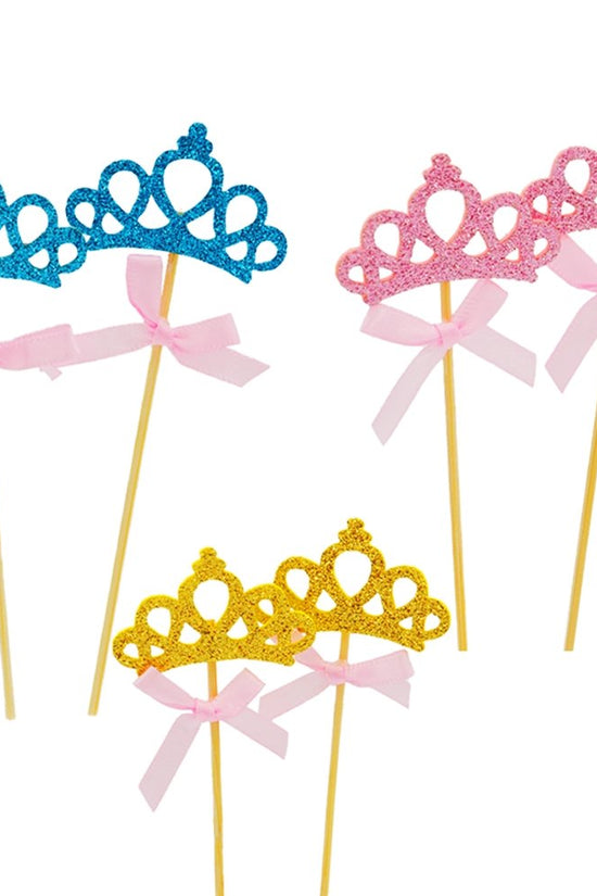 Pink Crown With Pink Bow Cake Topper - Pack of 2 - TEM IMPORTS™