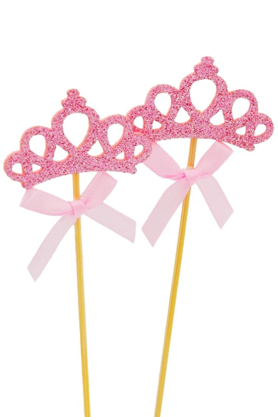Pink Crown With Pink Bow Cake Topper - Pack of 2 - TEM IMPORTS™