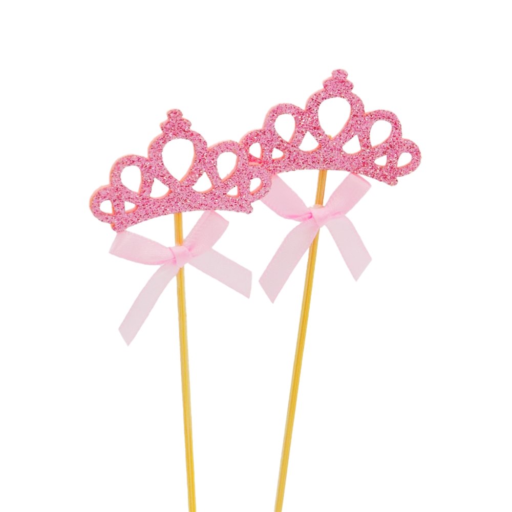 Pink Crown With Pink Bow Cake Topper - Pack of 2 - TEM IMPORTS™