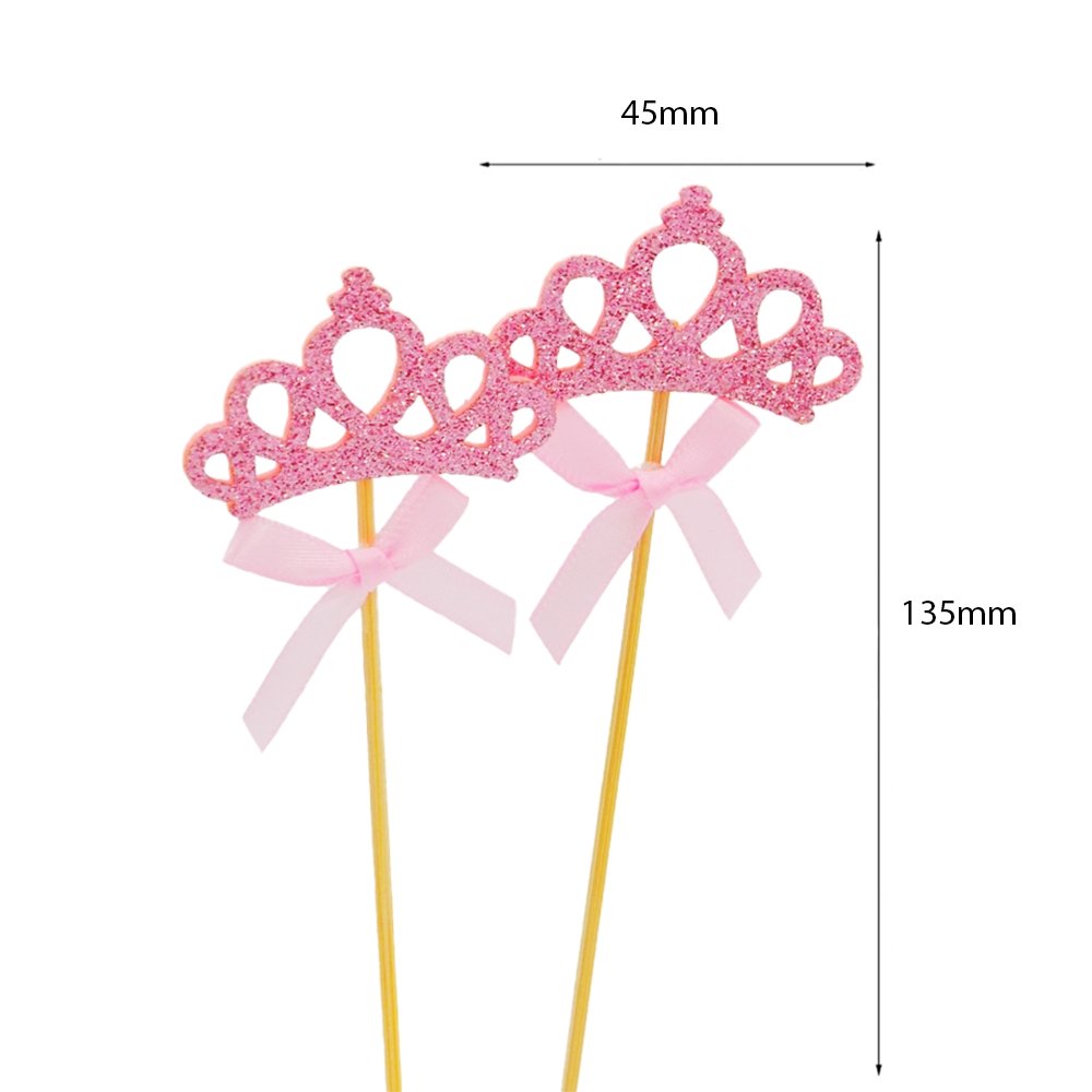 Pink Crown With Pink Bow Cake Topper - Pack of 2 - TEM IMPORTS™